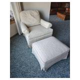Linen White Accent Armchair Ottoman