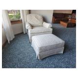 Linen White Accent Armchair Ottoman