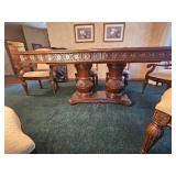 Stunning Jacobean Ornate Molding Dining Table & Bernhardt Set of Dining Chairs