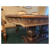 Stunning Jacobean Ornate Molding Dining Table & Bernhardt Set of Dining Chairs