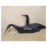 Boyds Collection Carved Wooden Loons singed J. Dudley