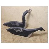 Boyds Collection Carved Wooden Loons singed J. Dudley