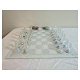 Sophisticated Glass Chess Set with Glass Bead Checker Pieces