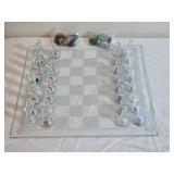 Sophisticated Glass Chess Set with Glass Bead Checker Pieces