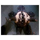 Original Renaissance Viking Helmet, Leather Arm Gauntlets & Beer Horn