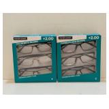 (2) FOSTER GRANT +2.00 FLEXIBLE PLASTIC READERS