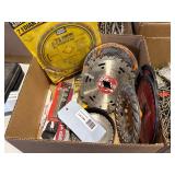 Box Lot of Assorted Saw Blades and Accessories, Including 7in Diamond Sawblade