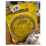Box Lot of Assorted Saw Blades and Accessories, Including 7in Diamond Sawblade