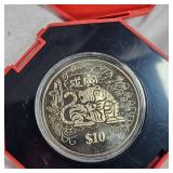 1998 Singapore $10 Silver Proof Coin-Year of the Tiger 1oz Silver