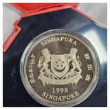 1998 Singapore $10 Silver Proof Coin-Year of the Tiger 1oz Silver