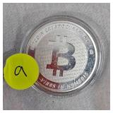 .999 Silver Bit Coin, 1oz