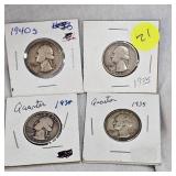 4 Silver Washingtons 25c