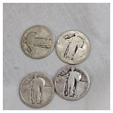 4-Silver 25c, no dates