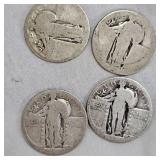 4-Silver 25c, no dates