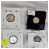 4-Mercury Dimes 10c