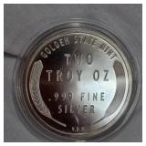 1909 Goden State Mint 2 Troy oz, .999 Silver Penny