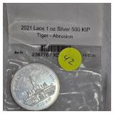 2021 Laos 1oz Silver Tiger