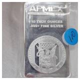 APMEX 10 Troy Ounce, .999 Silver Bar, Sealed, UNC