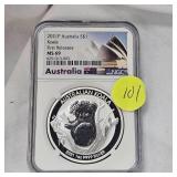 2021 P Australia S $1 Koala NGC MS69, 1st Release