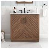 Glacier Bay Huckleberry 36 in. Single Sink Spiced Walnut Bath Vanity with White Engineered Stone Top (Assembled)  Customer Returns See Pictures