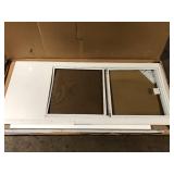 EMCO 34 in. x 80 in. White Universal 3/4-Light Vinyl Storm Door with Black Hardware Damaged  Customer Returns See Pictures