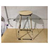 Mainstays 28"H Backless Stool Black Metal Base with Natural Wood Seat