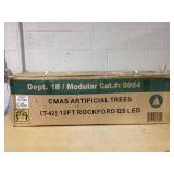 Holiday Time 12ft Pre-Lit Rockford Sure-Lit Pole Slim Pine Christmas Tree, 800 LED, Green