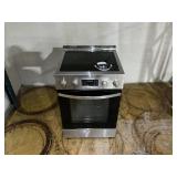 LANBO 24 in. 4 Burner Elements Freestanding Electric Range in Stainless Steel with Air Fry, Rotisserie and True Convection (Cable Missing, Broken Top Transit Damage)