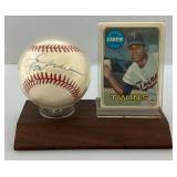 ROD  CAREW Autographed Baseball With 1969 Topps Baseball Card On Stand