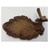 Heavy Vintage Cast Metal Bird And Oak Leaf Outdoor Décor Piece 12"