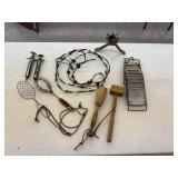 Vintage Items - Barbwire, Bell, Kitchen Items