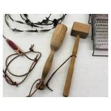 Vintage Items - Barbwire, Bell, Kitchen Items