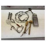 Vintage Items - Barbwire, Bell, Kitchen Items