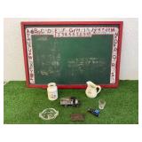 Collectibles Lot - VW Belt Buckle, Ashtray, Chalkboard