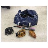 Baseball/Softball Gloves, Bats, Catchers Mask, Cleats & Large Bag