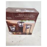 Home Trends Cracked Glass Candle Holder Set with Metal Stands