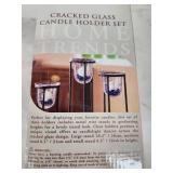 Home Trends Cracked Glass Candle Holder Set with Metal Stands