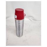 Vintage Aluminum Insulated Thermos with Red Plastic Cup Lid