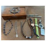 Jewelry Box with Assorted Jewelry and More