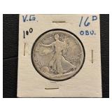 1916-D Walking Liberty Half Dollar Obverse Mint Mark 1,014,400 Minted