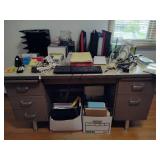 Large Metal Desk & Huge Lot of Office Supplies