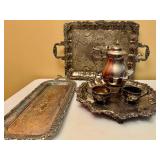 Lot of Silver Plated Tea Service and Serving Trays inc. Ellis Barker, Sheridan