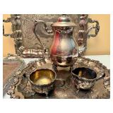 Lot of Silver Plated Tea Service and Serving Trays inc. Ellis Barker, Sheridan
