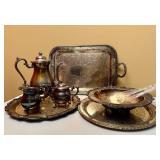 Silver Plated Tea Service and Serving Trays