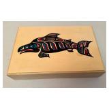 Wood Trinket Box with Salmon Artwork