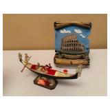 Venetian Gondola Figurine and Colosseum Wall Art