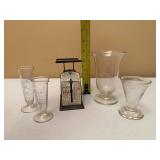 Set of Four Vintage Apothecary Beakers and Scale
