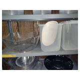 Lot of Reusable Plastic Containers w/Lids & Serving Trays