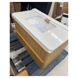 Ari Kitchen and BathLucas 36 in. W x 21 in. D x 22 in. H Single Floating Bath Vanity in Oak w/ Engineered Quartz Top in White w/ White Basin