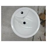 EridanusDenbigh Vitreous China 33 in. Round Free Standing Pedestal Sink with Faucet Hole and Overflow in Crisp White